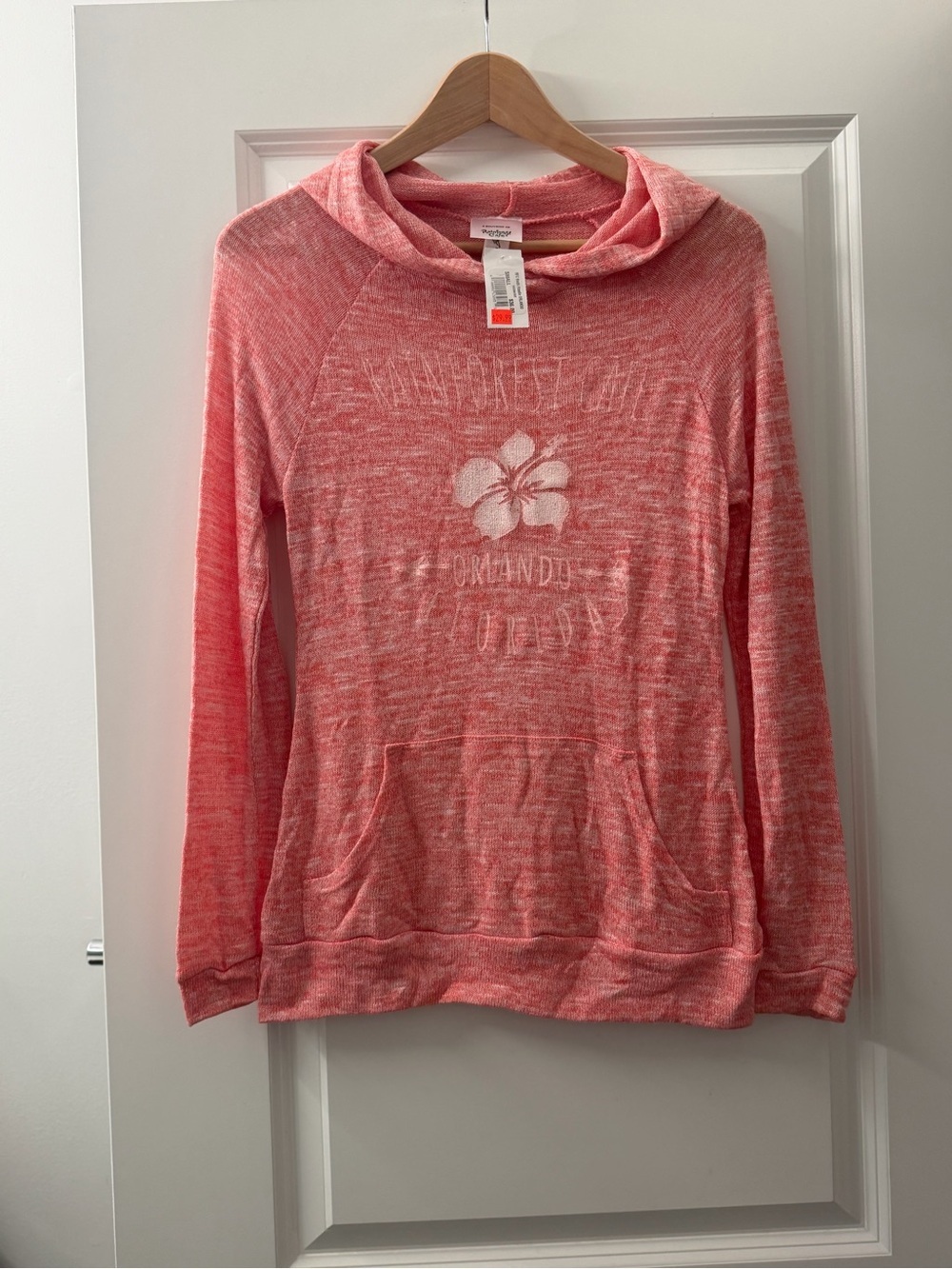 Rainforest Cafe Orlando Florida Coral Heather Hoodie with White Hibiscus Print